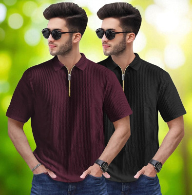 Emporium Striped Men Polo Neck Multicolor T-Shirt