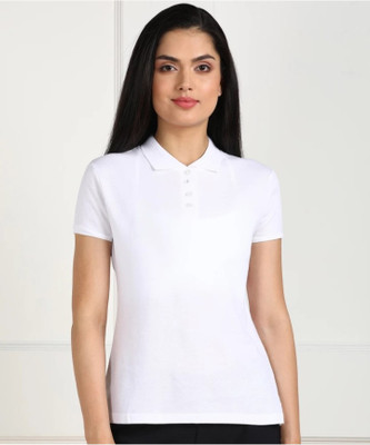 globalitalianlook Solid Women Polo Neck White T-Shirt