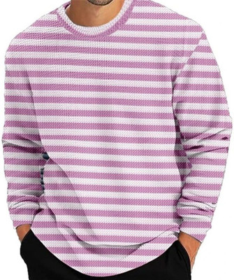 TOIX Striped Men Round Neck Pink T-Shirt