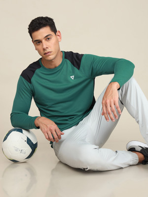 TECHNOSPORT Colorblock Men Crew Neck Green T-Shirt