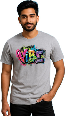 purycot Printed Men Round Neck Grey T-Shirt