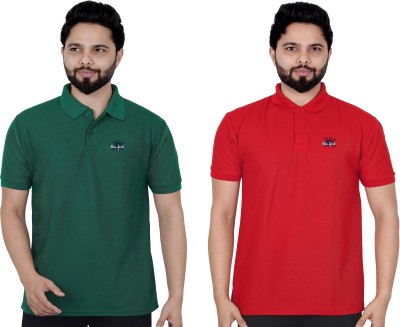 La Milano Solid Men Polo Neck Red, Green T-Shirt