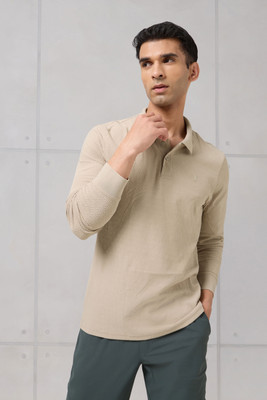 TECHNOSPORT Self Design Men Polo Neck Beige T-Shirt