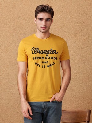 Wrangler Typography Men Round Neck Yellow T-Shirt