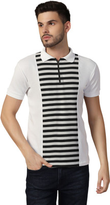 tfurnish Striped Men Polo Neck Black, White T-Shirt