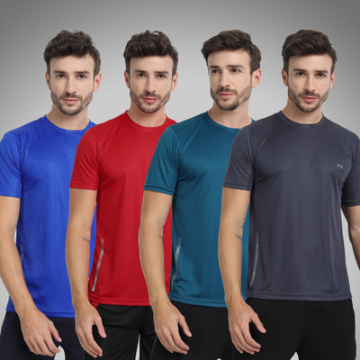 FTX Pack Of 4 Men Solid Round Neck Polyester Multicolor T-Shirt For Rs. 399 @ 64 %