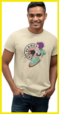 Streetfluencer Printed Men Round Neck Beige T-Shirt