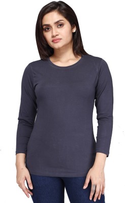 Comfort Lady Solid Women Round Neck Dark Blue T-Shirt