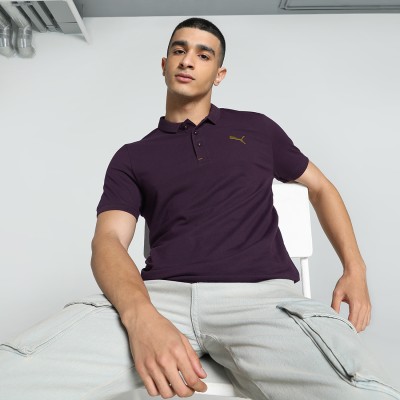 PUMA Solid Men Polo Neck Purple T-Shirt