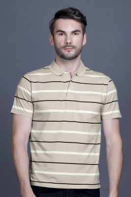 GODFREY Striped Men Polo Neck Beige T-Shirt