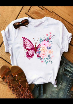 VABRU Printed Women Round Neck Purple T-Shirt
