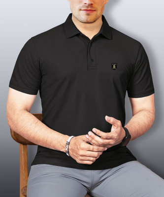 VeBNoR Solid Men Polo Neck Black T-Shirt