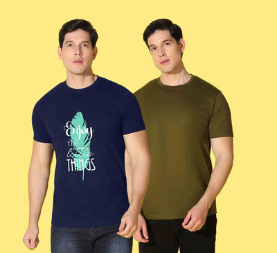 WOOSTRO Printed, Solid Men Round Neck Multicolor T-Shirt