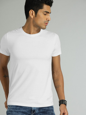 Roadster Solid Men Round Neck White T-Shirt