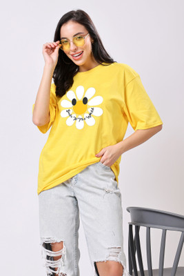 TQH Printed Women Round Neck Yellow T-Shirt