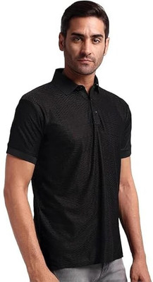 FABLISS Solid Men Polo Neck Black T-Shirt