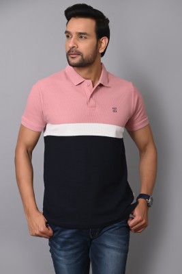 Arbour Printed Men Polo Neck White, Black, Pink T-Shirt