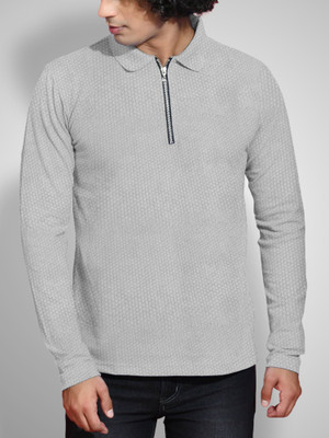 FTX Solid Men Polo Neck Grey T-Shirt