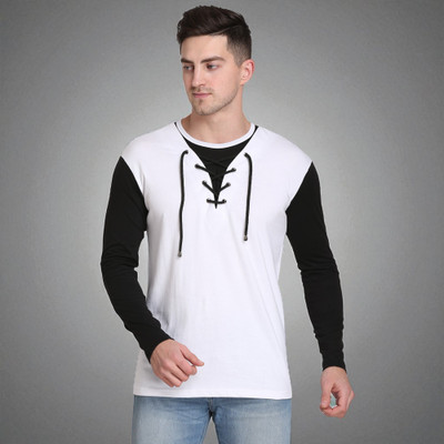 Faricon Trend Colorblock Men Round Neck Black, White T-Shirt