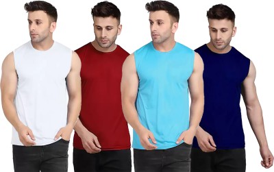 Think Tech Solid Men Round Neck White, Maroon, Light Blue, Dark Blue T-Shirt