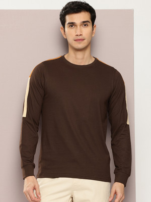 DILLINGER Colorblock Men Round Neck Brown T-Shirt