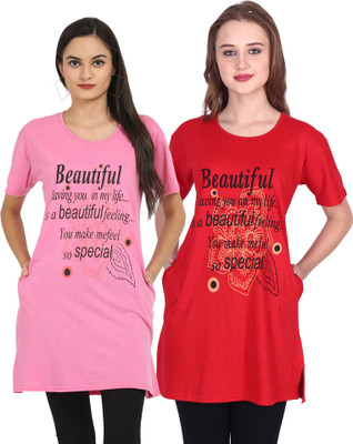 HouseOfCommon Printed Women Round Neck Multicolor T-Shirt