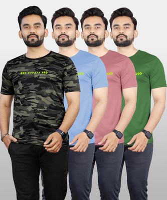 VeBNoR Self Design Men Round Neck Green, Blue, Pink T-Shirt