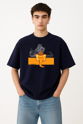 RIVONN Typography Men Round Neck Dark Blue T-Shirt