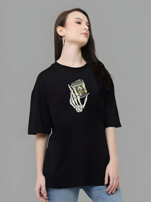 Moda Rapido Graphic Print Women Round Neck Black T-Shirt