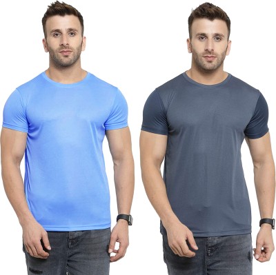 Think Tech Solid Men Round Neck Blue, Grey T-Shirt