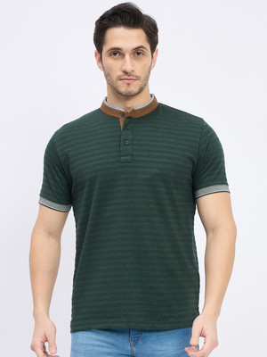DUKE Striped Men Mandarin Collar Green T-Shirt