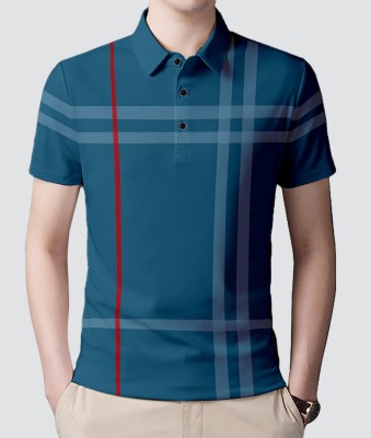 AUSK Checkered Men Polo Neck Dark Blue, Red T-Shirt