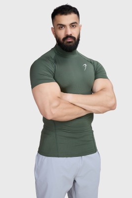 FuaarK Solid Men High Neck Dark Green T-Shirt