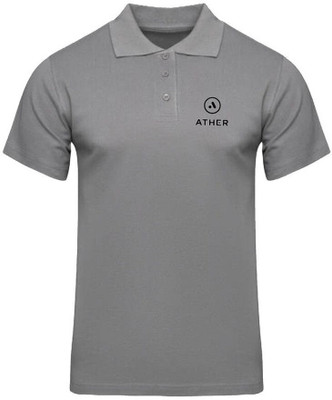PrintHolic Solid Men Polo Neck Grey T-Shirt
