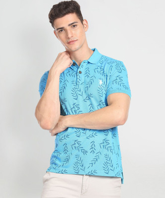 U.S. POLO ASSN. Printed Men Polo Neck Blue T-Shirt