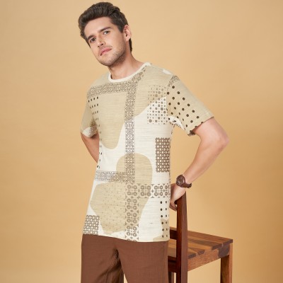 7 Alt by Pantaloons Printed Men Crew Neck Beige, Brown T-Shirt