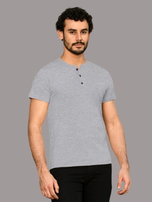 Lawful Casual Solid Men Henley Neck Silver T-Shirt