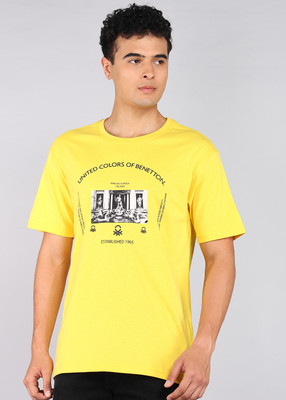 United Colors of Benetton Printed Men Round Neck Yellow T-Shirt