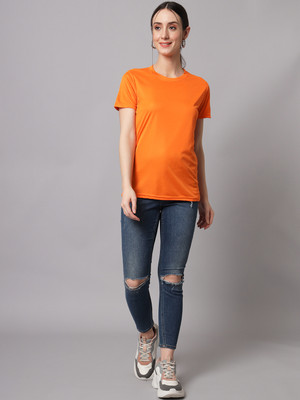 InkTees Solid Women Round Neck Orange T-Shirt