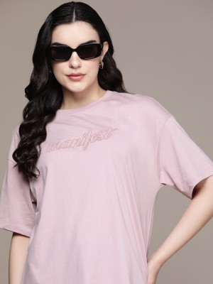 Roadster Embroidered Women Round Neck Grey T-Shirt