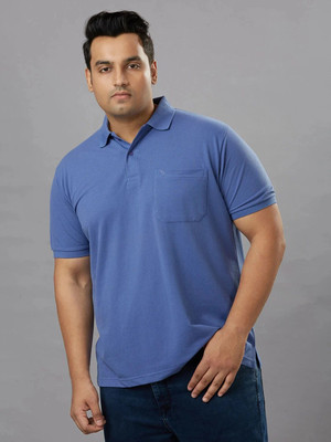 XMEX Solid Men Polo Neck Light Blue T-Shirt
