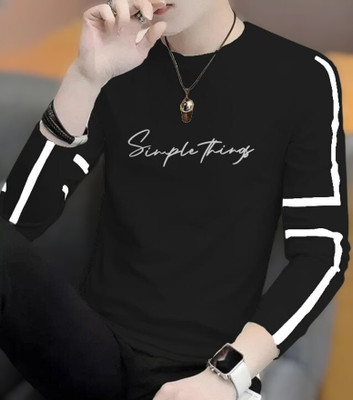 FAOES Printed Men Round Neck Black T-Shirt