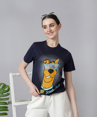 Free Authority Graphic Print Women Round Neck Blue T-Shirt