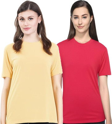 HouseOfCommon Solid Women Round Neck Multicolor T-Shirt