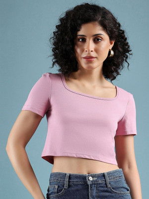Dressberry Solid Women Scoop Neck Pink T-Shirt