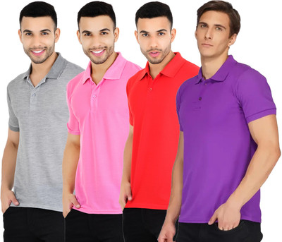 YUALIN CREATION Solid Men Polo Neck Multicolor T-Shirt