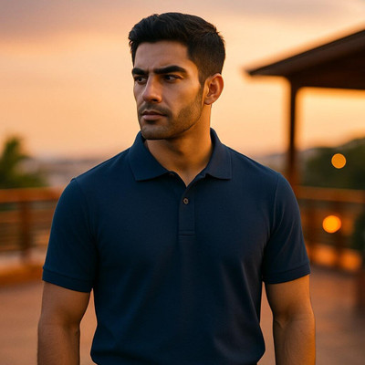 KASPY Solid Men Polo Neck Navy Blue T-Shirt