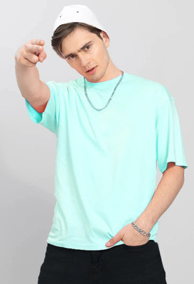 HOC Solid Men Round Neck Light Blue T-Shirt