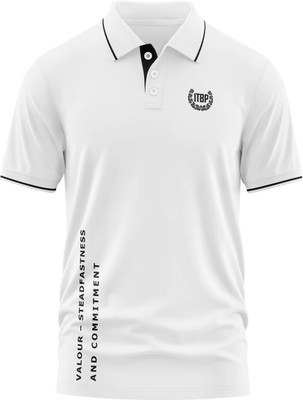 Warriorworld Printed Men Polo Neck White T-Shirt
