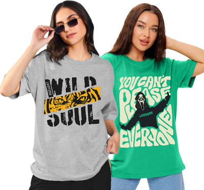 Leotude Printed Women Round Neck Multicolor T-Shirt